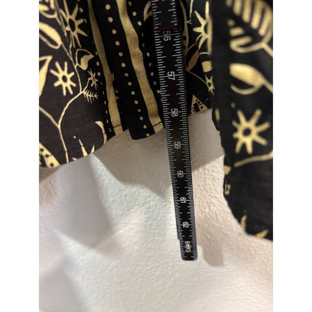 Rusttydustty Womens 4X Tropical Palm Print Smocked Waist Maxi Dress Black Yellow - Picture 3 of 10